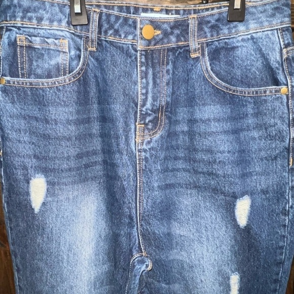 New Vintage Distressed Jeans 10 High Waist Ankle Fringe Hem Skinny Denim Medium - Picture 4 of 12